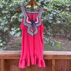 South Main Bright Pink Embroidered Sleeveless Mini Dress Size S/M